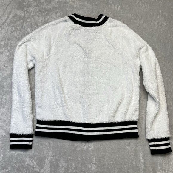 Retro varsity bomber jacket‎ by Miss Chievous, fluffy bright white fuzzy fleece - Picture 6 of 8